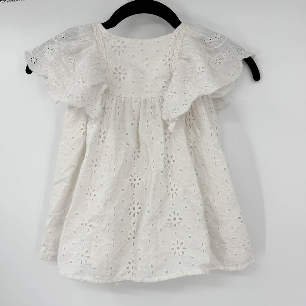 Zara‎ BabyGirl White Eyelet Lace Flutter Sleeve Dress 18-24 Months Cotton Boho